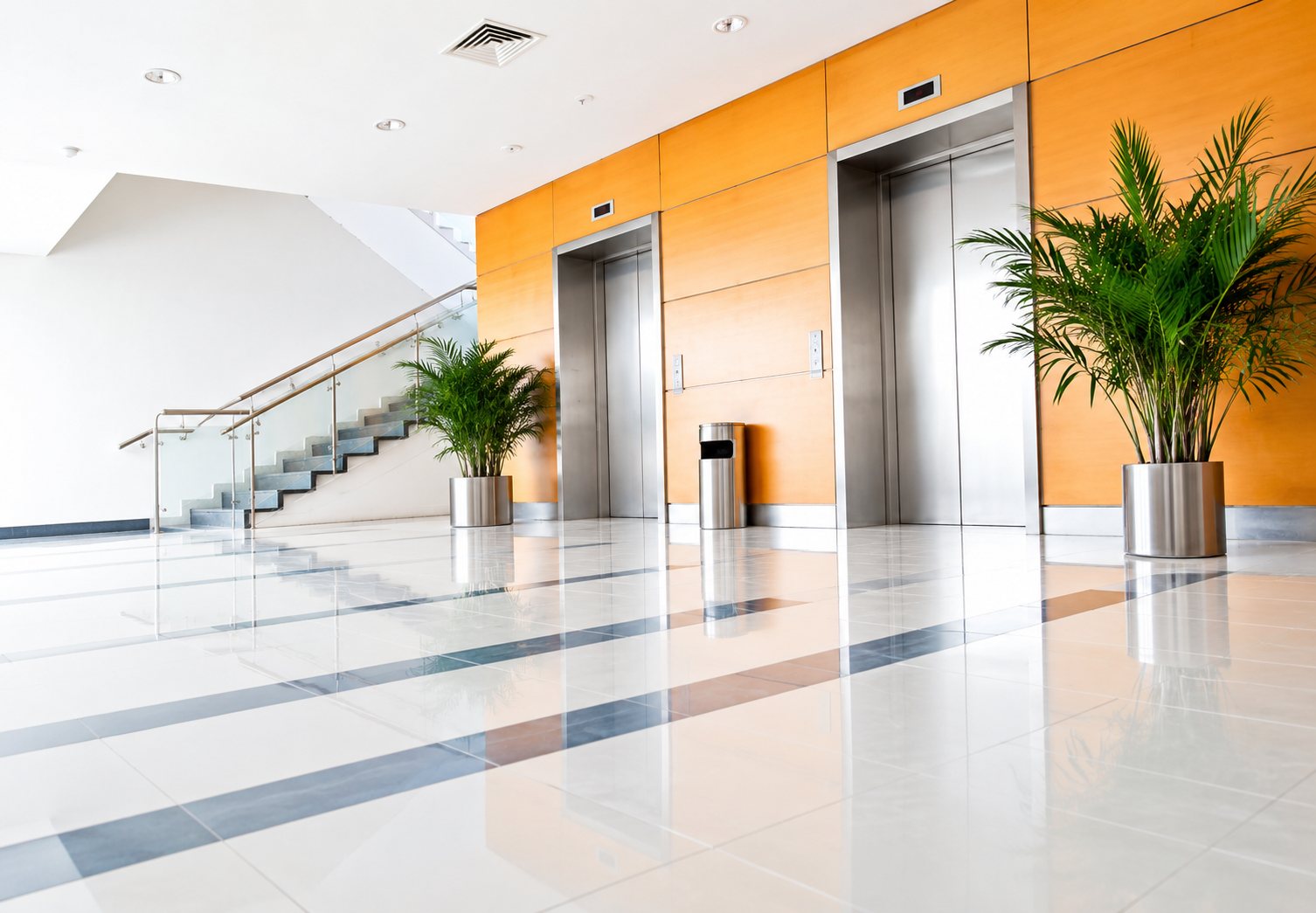 Plante verte à gauche, devant l’escalier